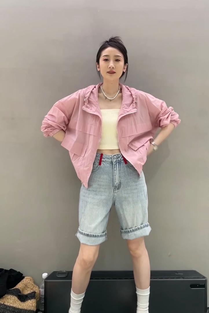休闲大口袋连帽设计防晒外套,女装其它,L·H·X