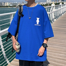1港风小熊印花休闲情侣日系潮大码M-5XL短袖T恤男DT7736P25控38，男装T恤，星座226-2