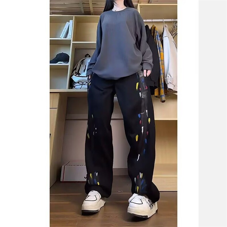 GJ15-P50泼墨涂鸦牛仔裤男直筒宽松工装裤春秋款裤子,男装牛仔裤,电商B323A