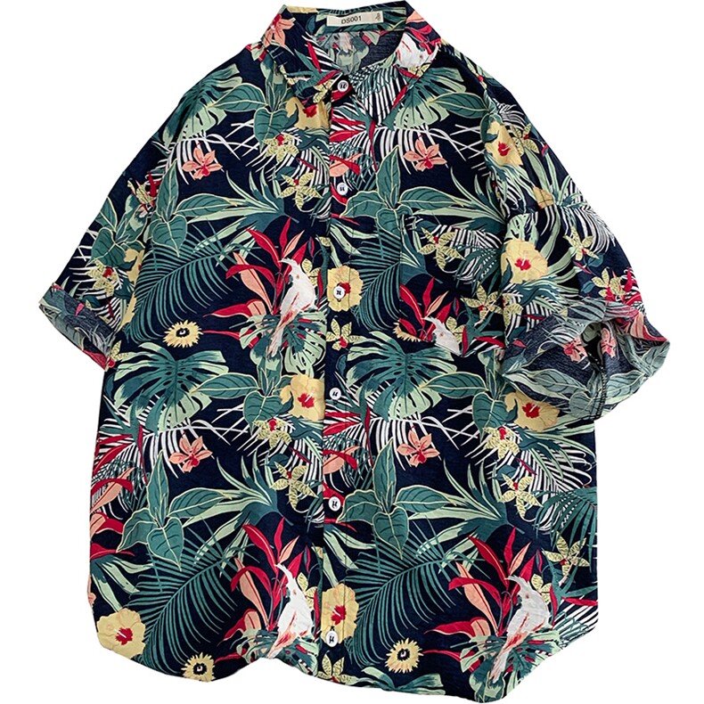2021夏季新日系大码男港风沙滩情侣休闲短袖印花衬衫C3020-P35,男装衬衫,电商A001