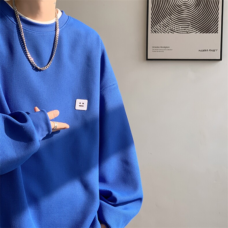 5XL-M华夫格美式大码卫衣男秋季笑脸贴标上衣潮牌ins外套WY06P35,男装卫衣,电商D206-1