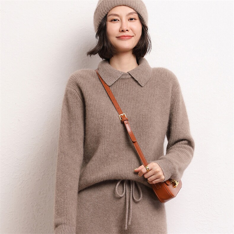 山羊绒秋季新款针织羊绒衫宽松纯色套头针织毛衣,女装羊绒衫,五色羊羊绒
