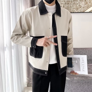 网红潮牌拼色工装外套男春秋季潮流痞帅翻领夹克韩版修身 JK003图片