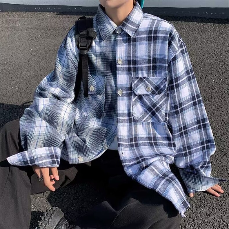 9011-P42美式街头衬衫男女夏季新款宽松显瘦格子衬衣休闲外套,男装T恤,电商B323A