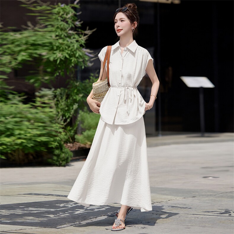 优雅新中潮夏日裙两件套女2025夏季新款设计感衬衫半身裙套装显瘦,女装套装/套裙,意芙