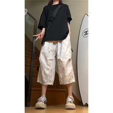 夏季扎染脏脏裤宽松阔腿短裤男士菠萝裤休闲七分裤K6625-特P38，男装牛仔裤，电商A006