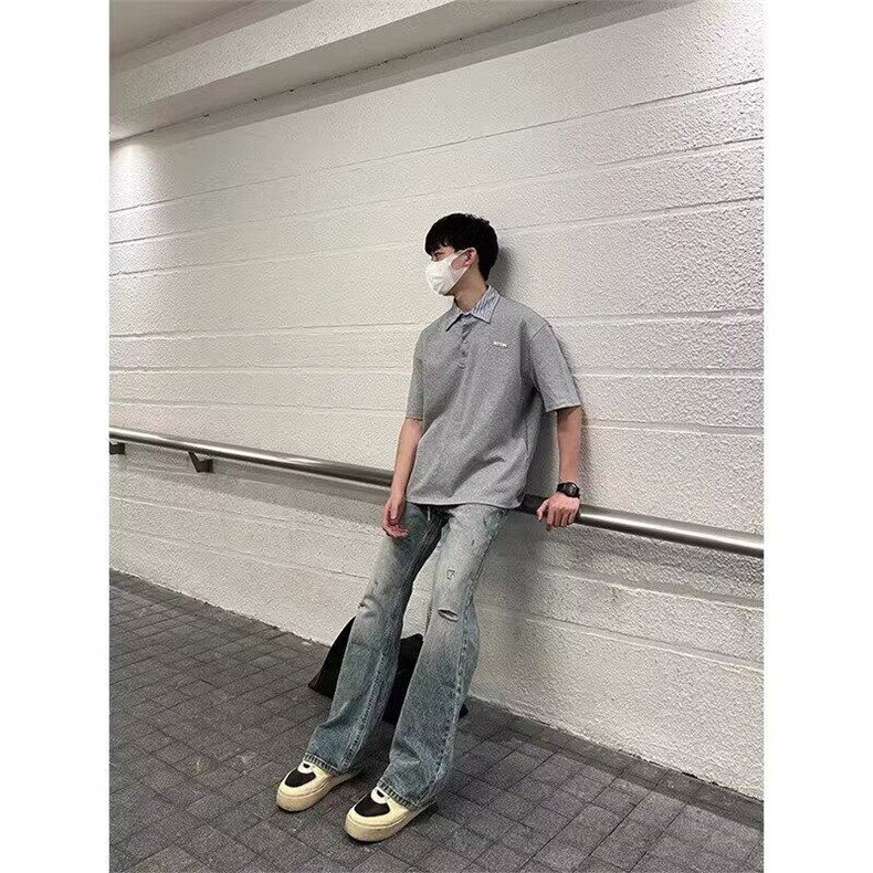 【有货】DT156-特P35设计感条纹翻领拼接假两件POLO衫男短袖夏季,男装T恤,星座603-2