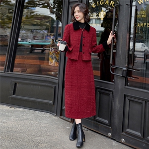 现货！小香风套装裙女2025秋冬新款轻奢拼接外套半身裙两件套图片