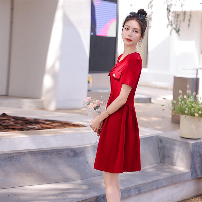 法式小香风连衣裙2025女夏季收腰显瘦小个子温柔A字裙,女装连衣裙,难舍钰依