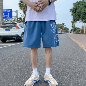 K202 P25 外景 百搭潮流港风卡通五分裤恐龙印花沙滩裤宽松休闲裤图片