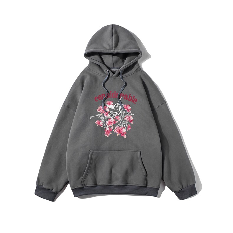白底秋季时尚美式百搭宽松印花潮流美式连帽卫衣W374P40控58图片