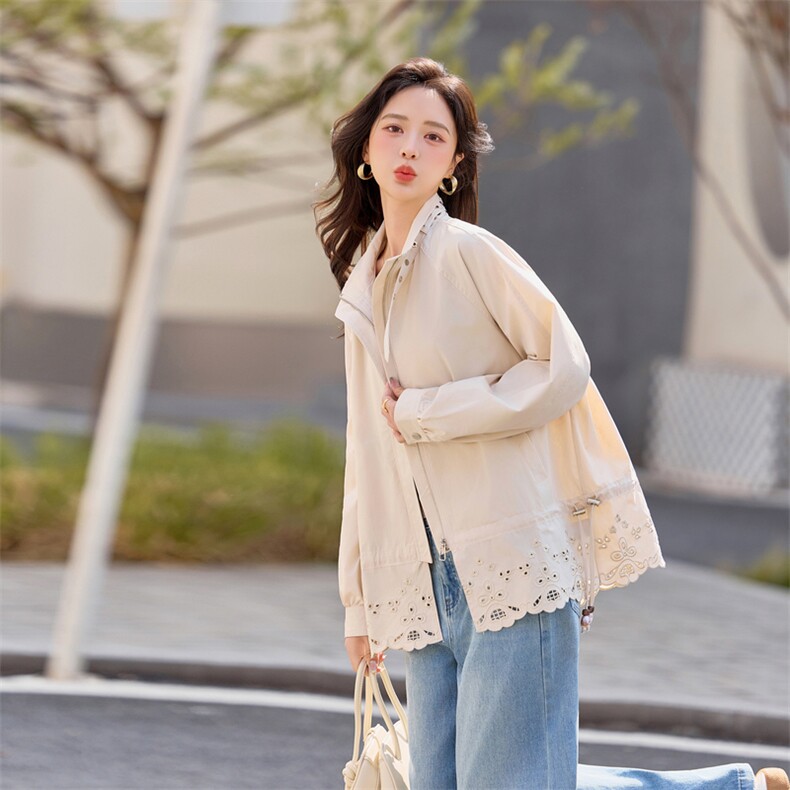 【现货！！！】蕾丝拼接风衣外套女中长款,女装短外套,素月