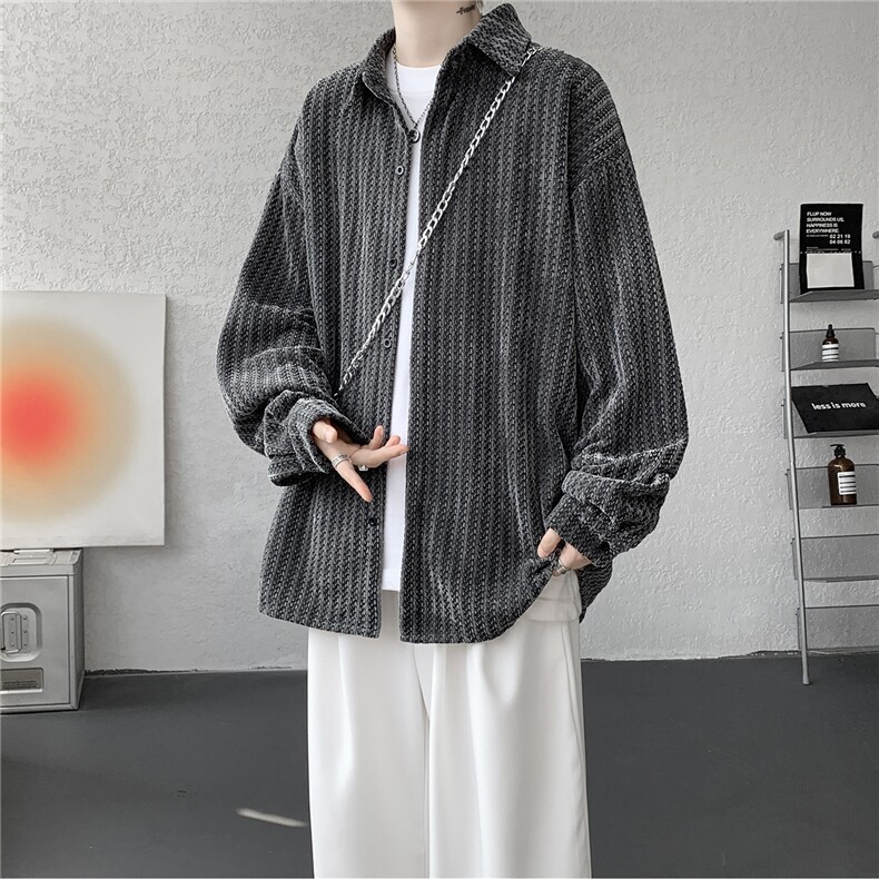 8XL-M鱼骨纹小香风衬衫男生春秋衬衣宽松慵懒垂感外套CS29009P45,男装衬衫,电商B312