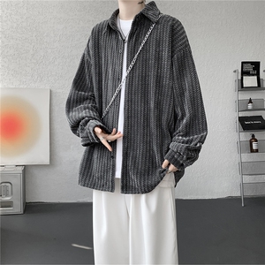 8XL-M鱼骨纹小香风衬衫男生春秋衬衣宽松慵懒垂感外套CS29009P45图片