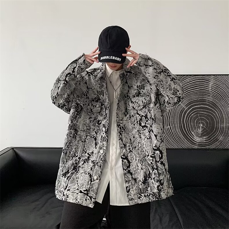 美式高街小众流苏花卉牛仔外套水洗刺绣宽松百搭夹克WT2313p80,男装夹克,星座1013