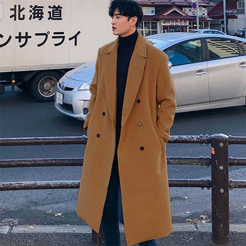 毛呢外套男秋冬季风衣男2021毛呢大衣过膝大衣加厚常规70加棉80,男装毛呢大衣,四季星座1205