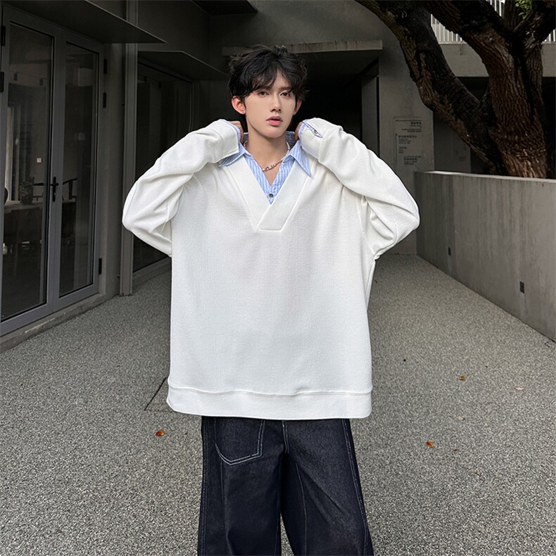 现货双色拼接翻领V学院风百搭休闲男T恤A071-3307-P55,男装T恤,电商A071