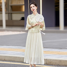 /新中式天丝套装女夏季新款国风汉服禅意茶服穿搭两件套，商品下架区，韩然一族