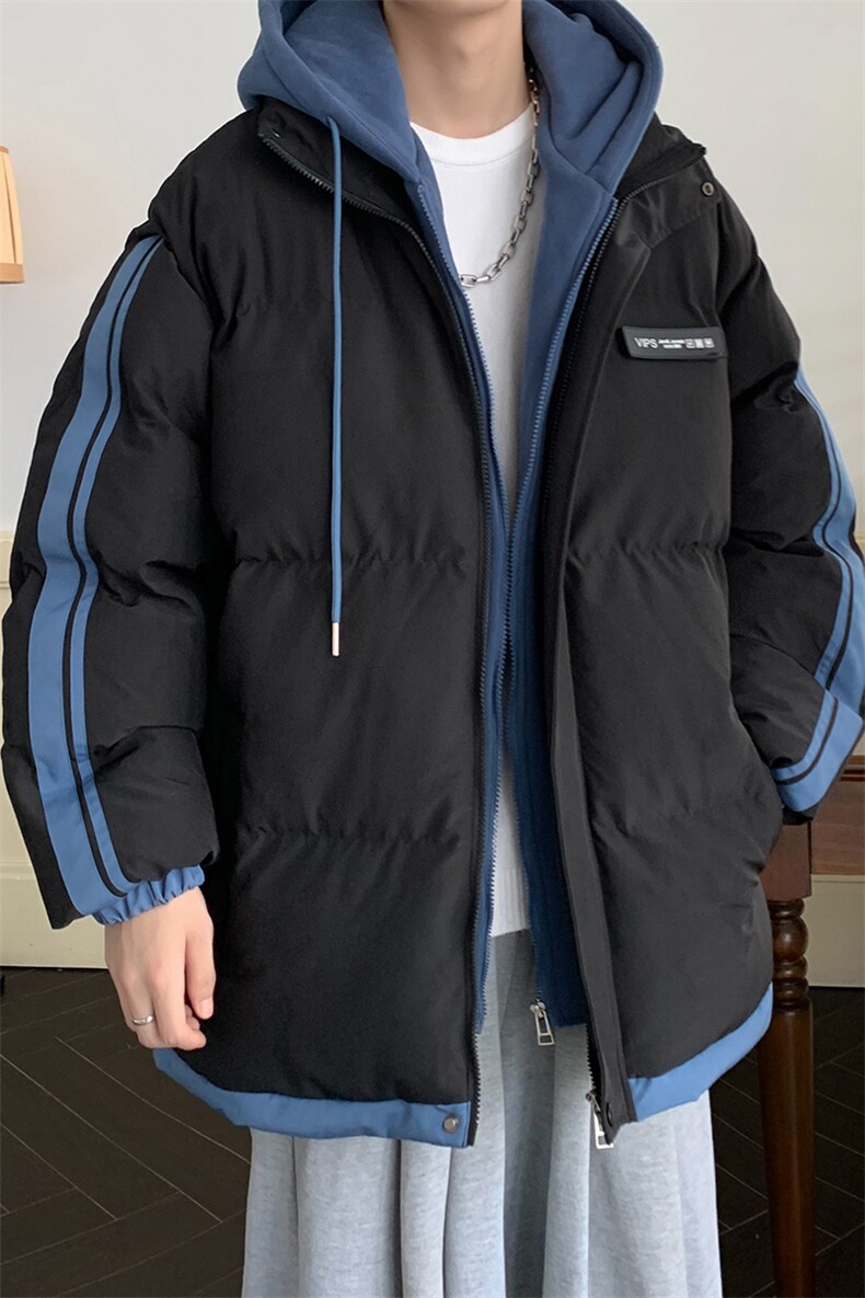 棉衣男冬季新款港风宽松假两件连帽大码棉服MF8587-P88(现货,男装棉衣,星座214-3