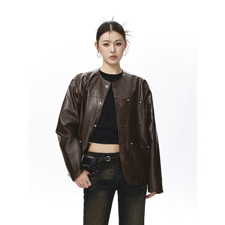 可二开无影墙绿宝石扣大码M-5XL鳄鱼皮蛇纹夹克女JK78066P85控138，男装夹克，星座227-7