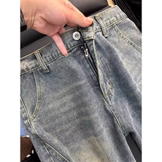 复古微喇牛仔裤男春秋美式高街vibe裤子弯刀显瘦直筒裤LL5711-P45，男装牛仔裤，星座1008