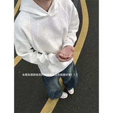 抖音得物二开26春装美式高街宽松结构螺纹拼接连帽卫衣外套X087，女装短外套，电商A486
