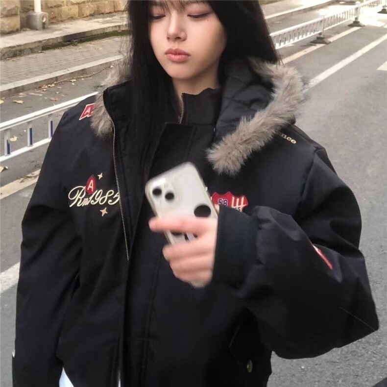 1506-1/MQ181/P76徽章刺绣毛领连帽棉衣棉服女复古外套秋冬季男女,男装棉衣,星座1506-1