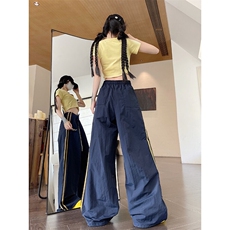 运动休闲裤男女款夏季薄款裤宽松慵懒风高腰阔腿裤垂坠感K028-P40，男装休闲裤，星座308B-1