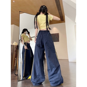 运动休闲裤男女款夏季薄款裤宽松慵懒风高腰阔腿裤垂坠感K028-P40图片