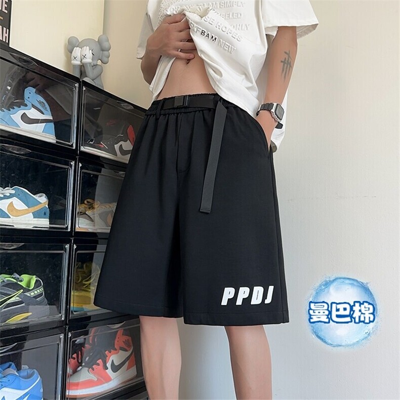 特批P33无差价字母印花腰带曼巴棉高克重时尚大码短裤男DK5986,男装休闲裤,电商A001-1