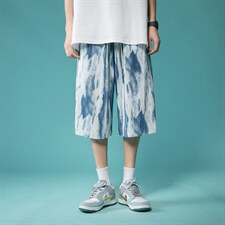 中性风扎染冰丝短裤休闲五分裤夏季运动裤大码男8009-P40，男装休闲裤，电商A059