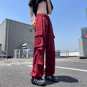 美式高街多口袋工装裤男夏季红色运动裤1001-1-K285-p39图片