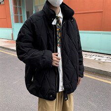 菱形格立领保暖棉衣男冬季加厚简约宽松情侣棉服1001-1-MY906-P85，男装棉衣，星座1001-1