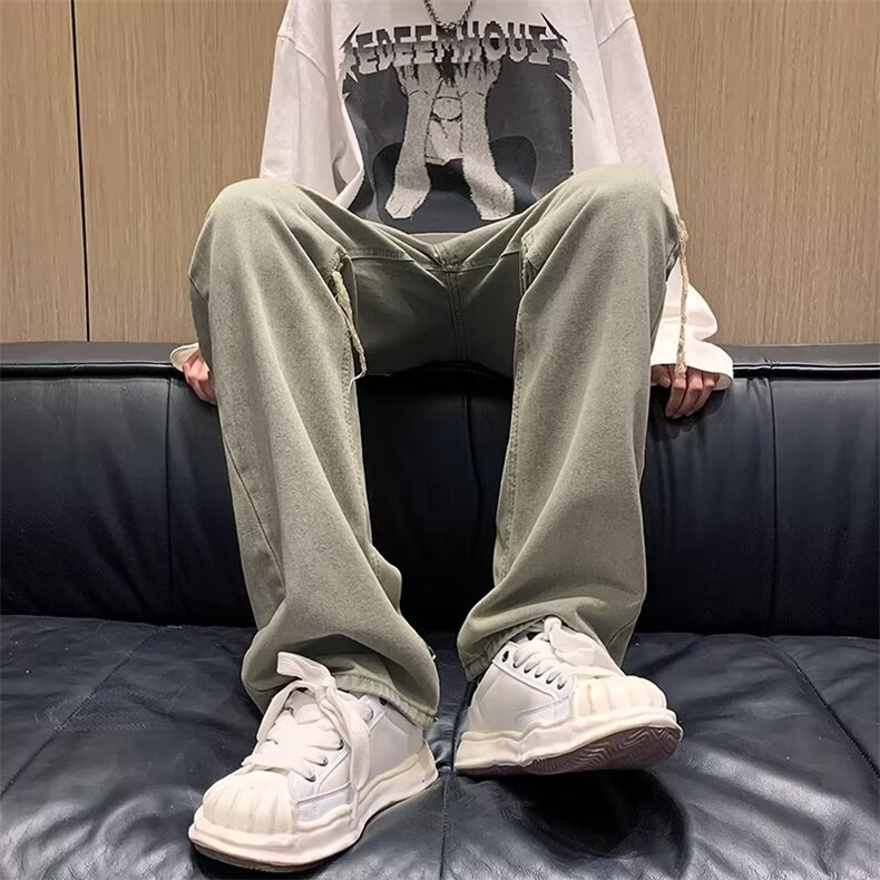 潮气质高腰原宿长裤秋季男慵懒青春流行新款时尚潮流百搭牛仔裤,男装牛仔裤,星座1210-1