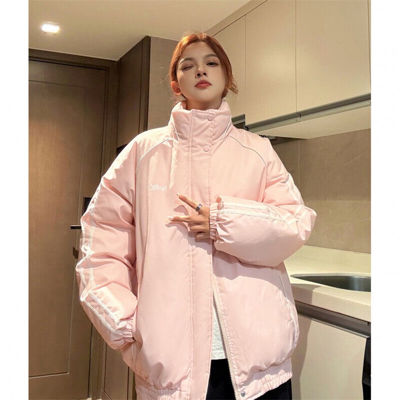 中性风冬装港风条纹织带棉服棉衣休闲加厚外套男女G1107P118,男装棉衣,电商A339