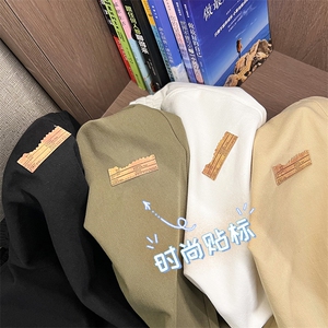皮革小标纯棉宽松复古百搭纯色百搭时尚潮流 K632-特批37图片