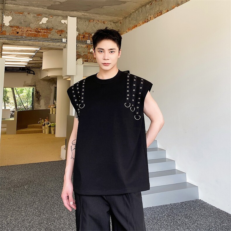 夏季新款双侧设计背心男宽松潮牌个性嘻哈休闲T恤A345-276-P75,男装背心/马甲,电商A345