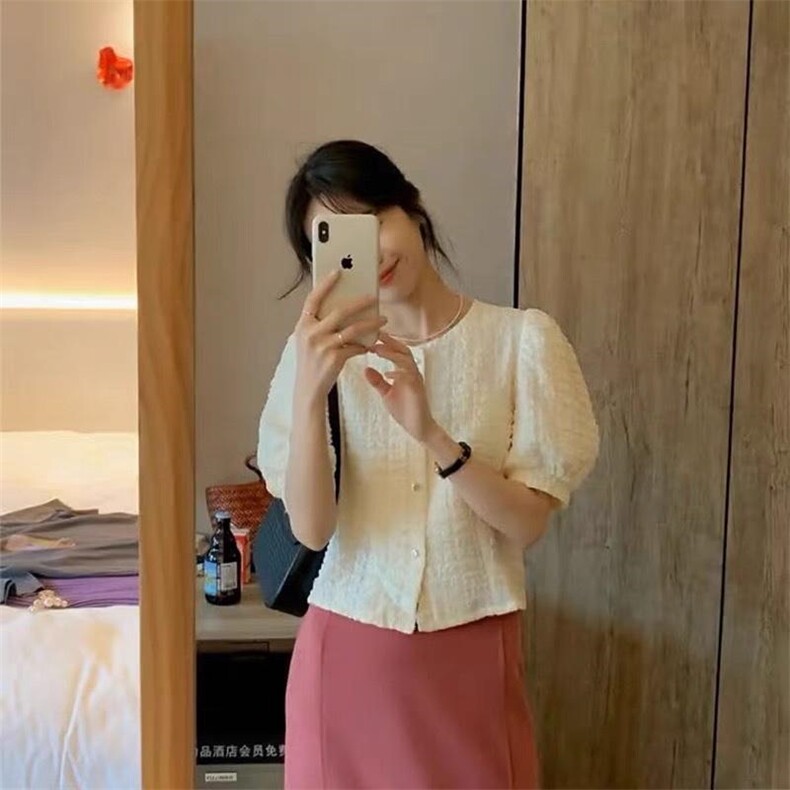 压皱面料，泡泡袖小衫，其它，时代公主