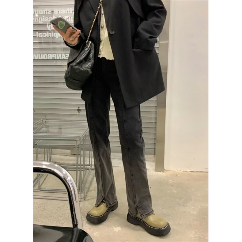 开叉牛仔裤女2025秋季新款宽松直筒显瘦渐变色阔腿裤子高街ins潮,男装牛仔裤,星座506A