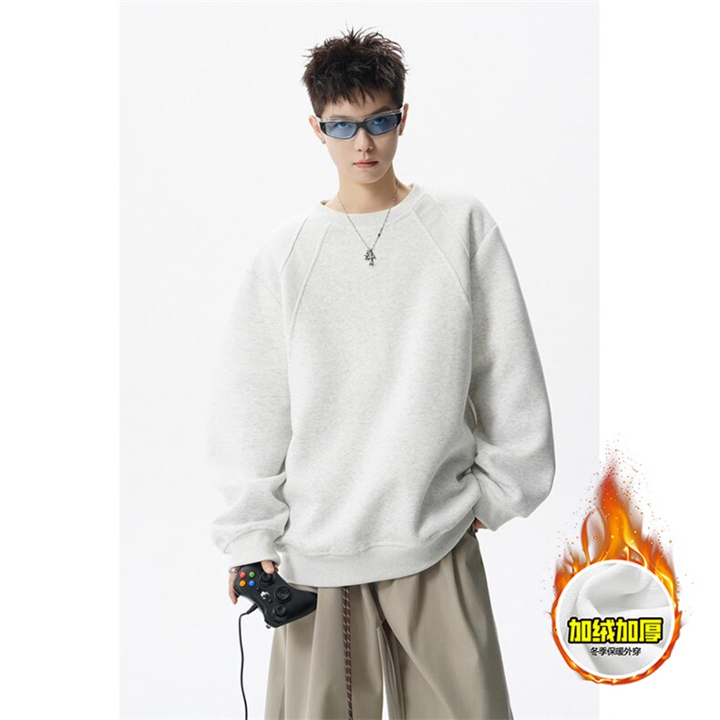 480G重磅加绒硬挺boxy男女秋冬美式高街结构螺纹拼接圆领卫衣外套，女装短外套，电商A486