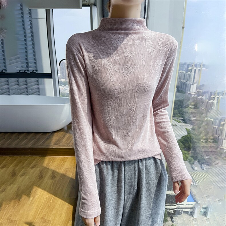 时尚半高领打底衫女气质优雅高级感修身显瘦长袖针织衫,针织衫/毛衣,绒宛羊绒