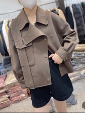 2021秋冬新款韩版时尚休闲宽松斜肩带气质百分百羊毛双面呢，其它，L·H·X