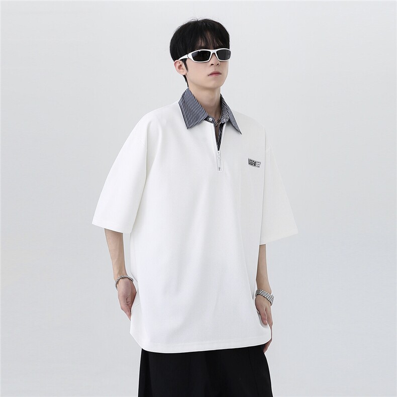 撞色拼接假两件翻领短袖痞帅炸街t恤cleanfit运动Polo衫T607-P48,男装T恤,电商C307