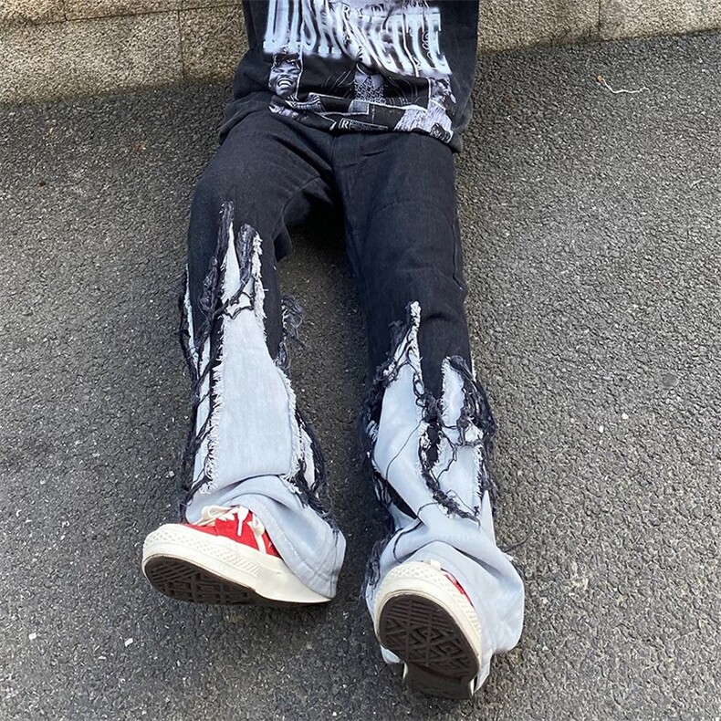牛仔裤男夏季潮大码休闲裤子高街设计感A16P55,男装牛仔裤,星座1116-2