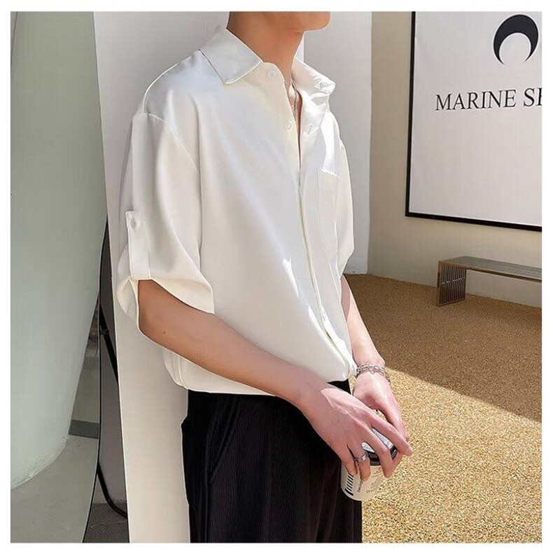 衬衫男短袖韩版七分袖衬衣痞帅夏季冰丝上衣1001-1-CS567-P35,男装衬衫,星座1001-1