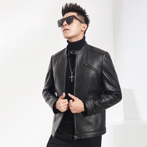2023秋冬新款海宁皮衣男牛皮夹克韩版机车男装P600图片