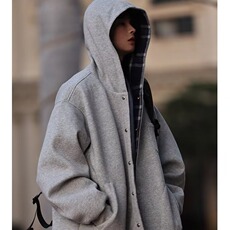 春秋季新款日系复古纯色格纹开衫男女休闲宽松连帽卫衣外套气质，女装短外套，星座506A