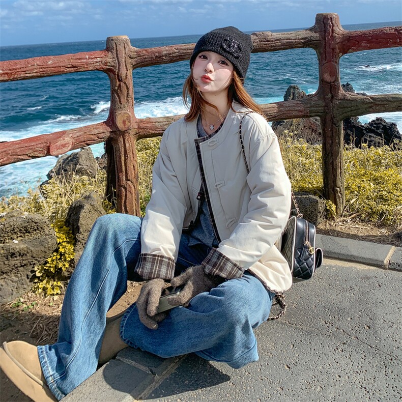 韩系小个子撞色拼接羽绒棉衣女2025冬季新款女装短款棉服棉袄外套,女装棉衣/棉服,2C218