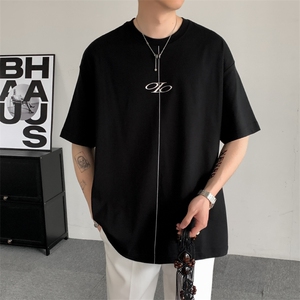 夏装小众潮流大码硅胶烫银印花圆领纯色百搭纯棉短袖T恤男女图片