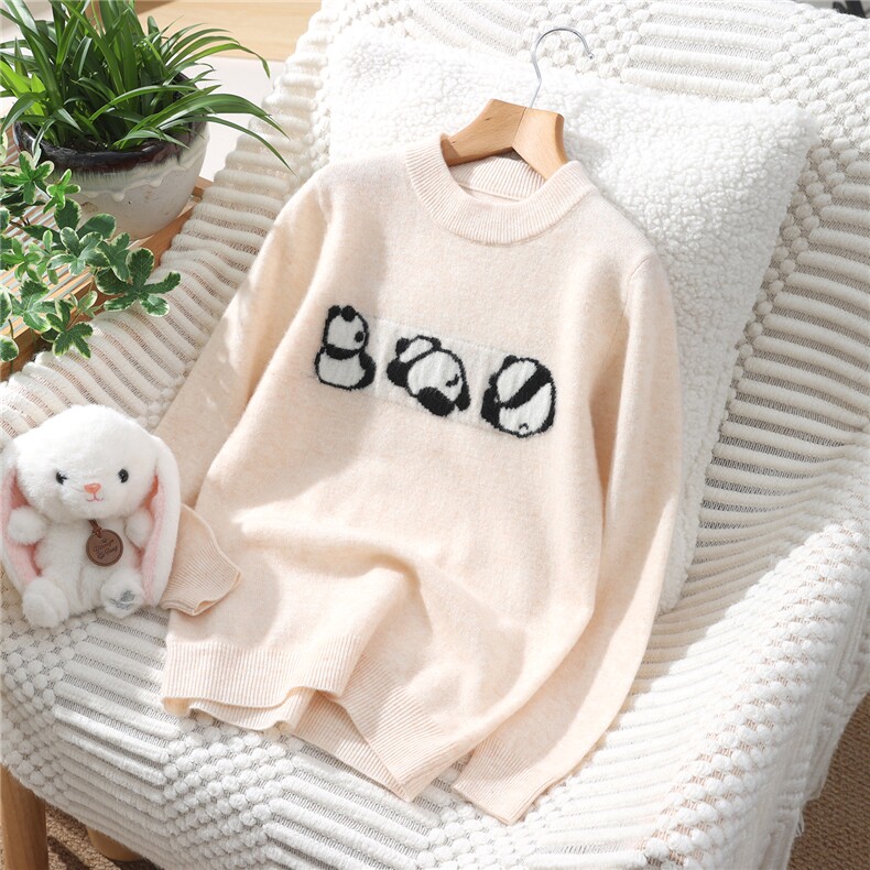 新款百搭半股半高三只熊猫，童装儿童羊毛衫，蒙王妃